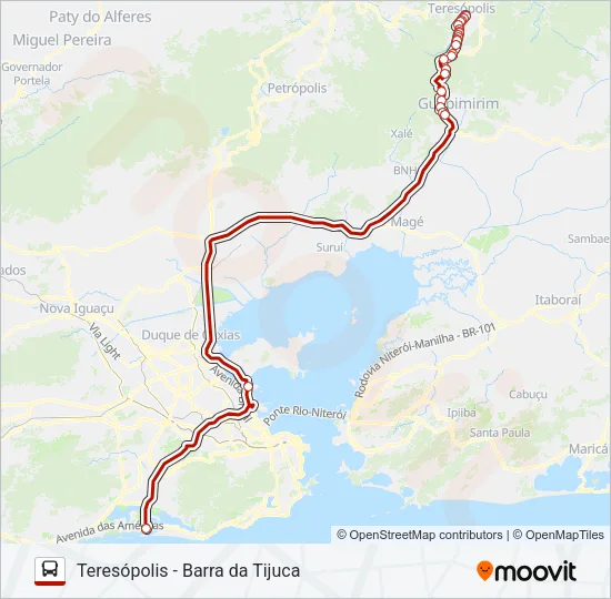 TERESÓPOLIS - BARRA DA TIJUCA Bus Line Map