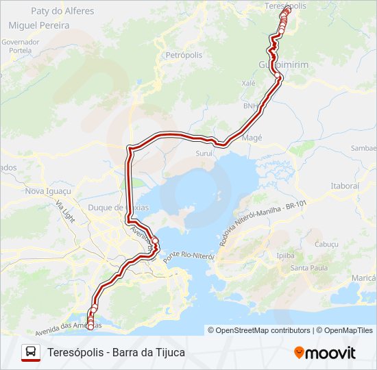 TERESÓPOLIS - BARRA DA TIJUCA bus Line Map