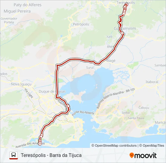 TERESÓPOLIS - BARRA DA TIJUCA Bus Line Map