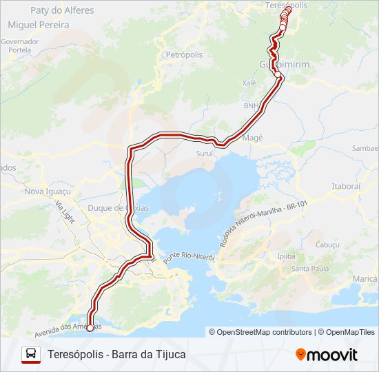 TERESÓPOLIS - BARRA DA TIJUCA bus Line Map