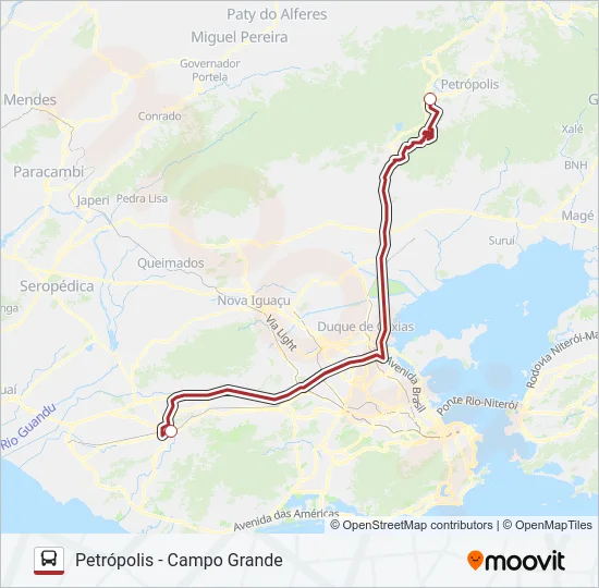 PETRÓPOLIS - CAMPO GRANDE Bus Line Map