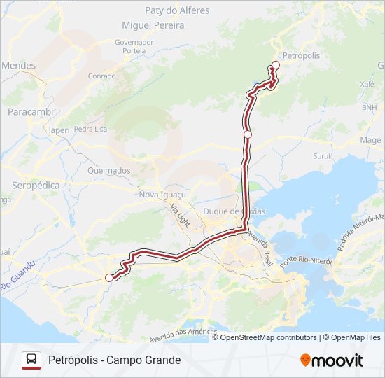 Mapa da linha PETRÓPOLIS - CAMPO GRANDE de ônibus