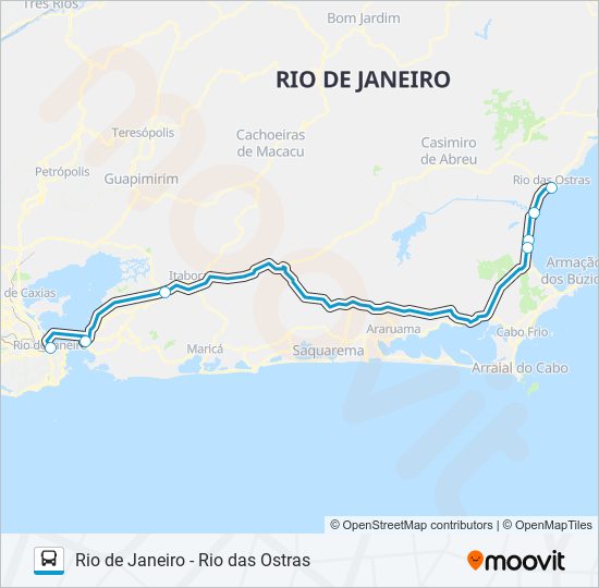 Mapa da linha RIO DE JANEIRO - RIO DAS OSTRAS de ônibus