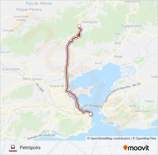 Mapa da linha PETRÓPOLIS - CASTELO de ônibus