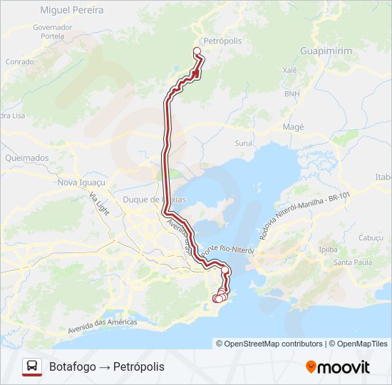 Mapa da linha PETRÓPOLIS - CASTELO de ônibus