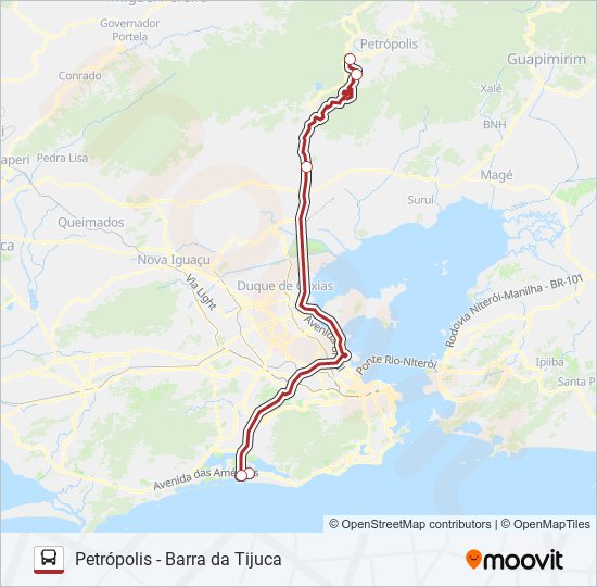 PETRÓPOLIS - BARRA DA TIJUCA bus Line Map