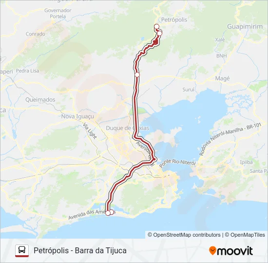 PETRÓPOLIS - BARRA DA TIJUCA Bus Line Map