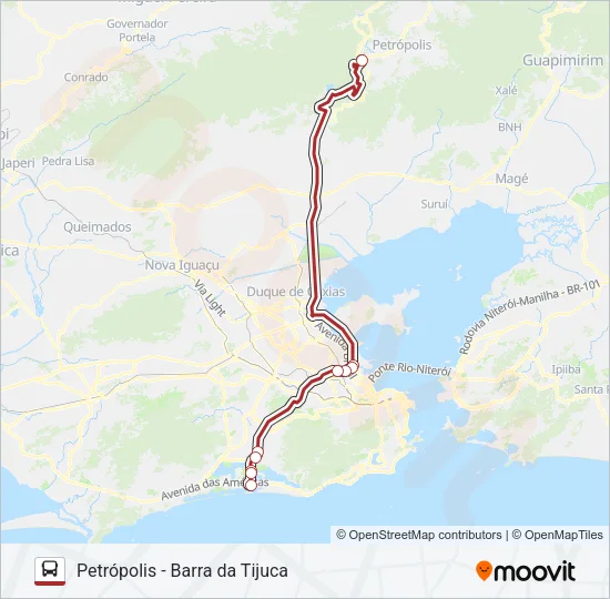 PETRÓPOLIS - BARRA DA TIJUCA Bus Line Map