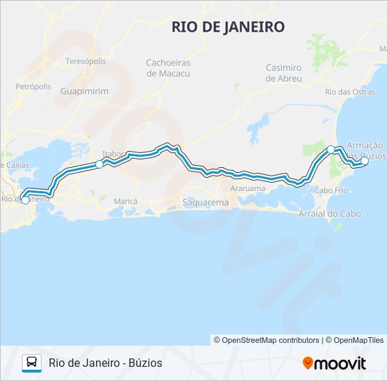 Mapa da linha RIO DE JANEIRO - BÚZIOS de ônibus
