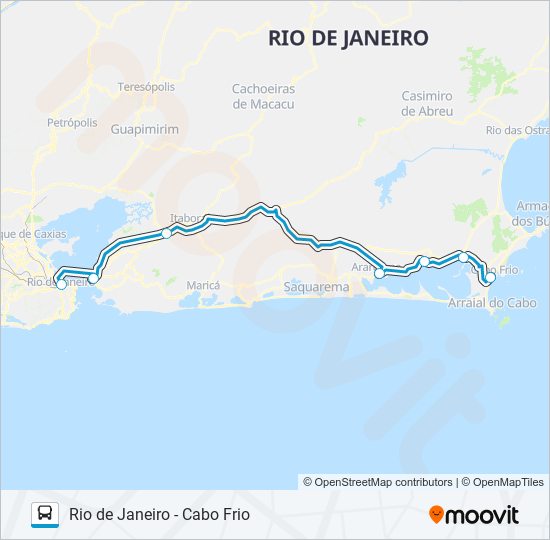 Mapa da linha RIO DE JANEIRO - CABO FRIO de ônibus