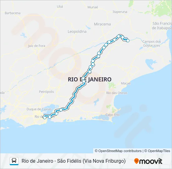 RIO DE JANEIRO - SÃO FIDÉLIS (VIA NOVA FRIBURGO) Bus Line Map