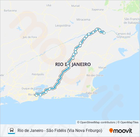 Mapa da linha RIO DE JANEIRO - SÃO FIDÉLIS (VIA NOVA FRIBURGO) de ônibus