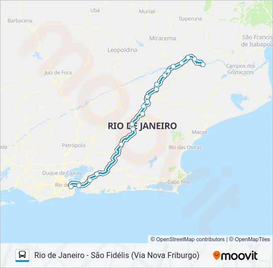 RIO DE JANEIRO - SÃO FIDÉLIS (VIA NOVA FRIBURGO) Bus Line Map