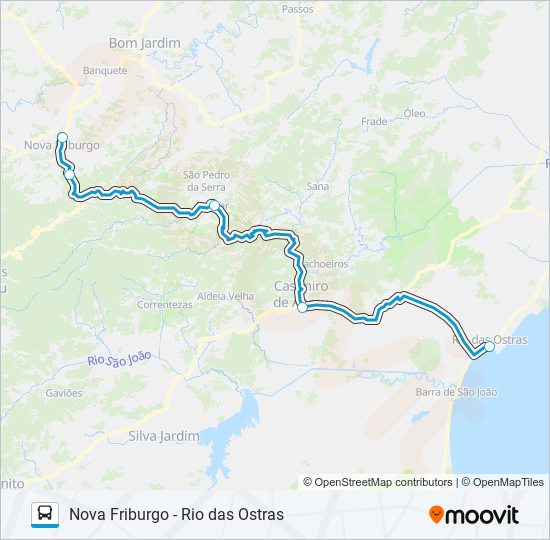 Mapa da linha NOVA FRIBURGO - RIO DAS OSTRAS de ônibus