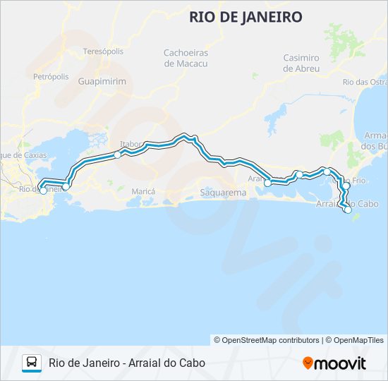 Mapa da linha RIO DE JANEIRO - ARRAIAL DO CABO de ônibus