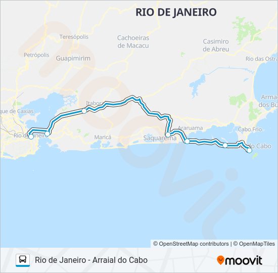 Mapa da linha RIO DE JANEIRO - ARRAIAL DO CABO de ônibus