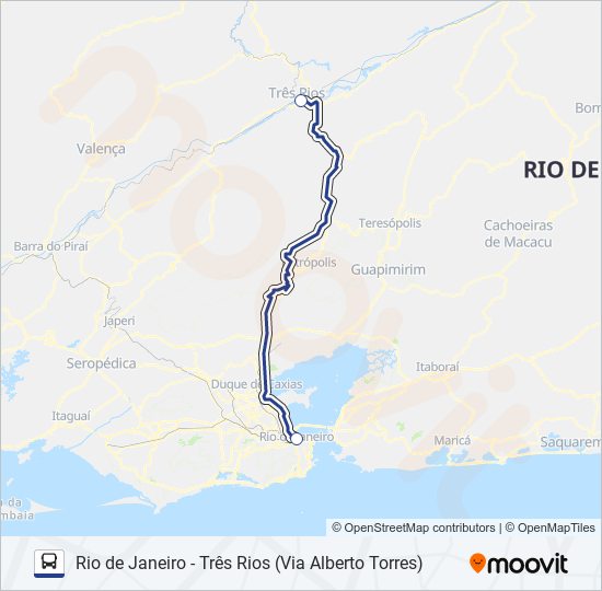 RIO DE JANEIRO - TRÊS RIOS (VIA ALBERTO TORRES) bus Line Map