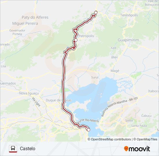 Mapa da linha ITAIPAVA - CASTELO de ônibus