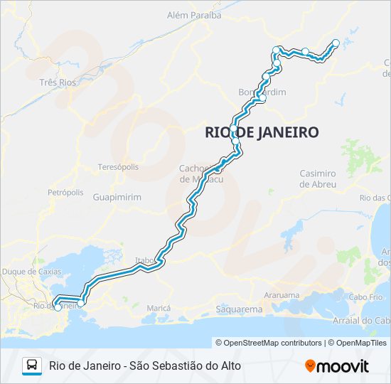 Mapa da linha RIO DE JANEIRO - SÃO SEBASTIÃO DO ALTO de ônibus
