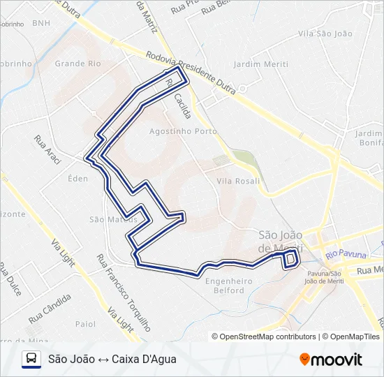 SÃO JOÃO - CAIXA D'AGUA Bus Line Map