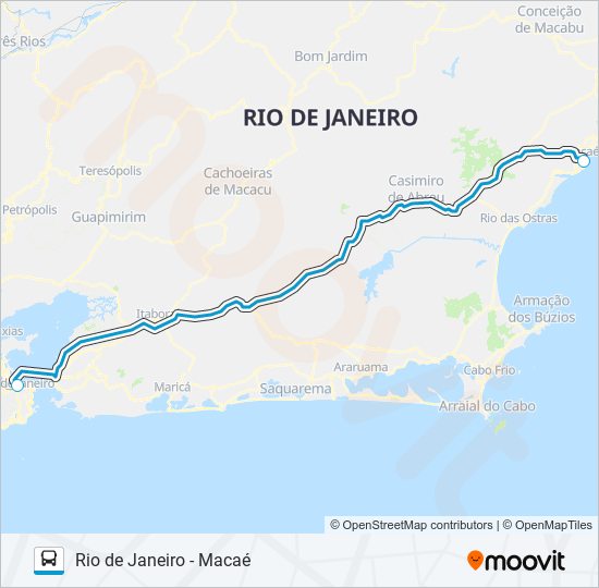 Mapa da linha RIO DE JANEIRO - MACAÉ de ônibus