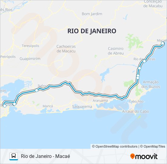 Mapa da linha RIO DE JANEIRO - MACAÉ de ônibus