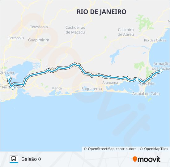 Mapa da linha GALEÃO ✈ - BÚZIOS de ônibus