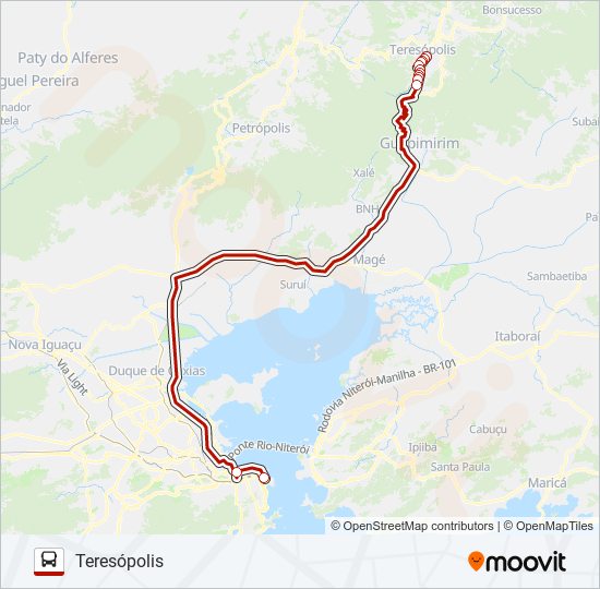 Mapa da linha TERESÓPOLIS - CASTELO de ônibus