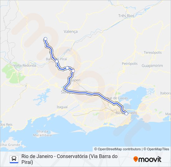 Mapa da linha RIO DE JANEIRO - CONSERVATÓRIA (VIA BARRA DO PIRAÍ) de ônibus