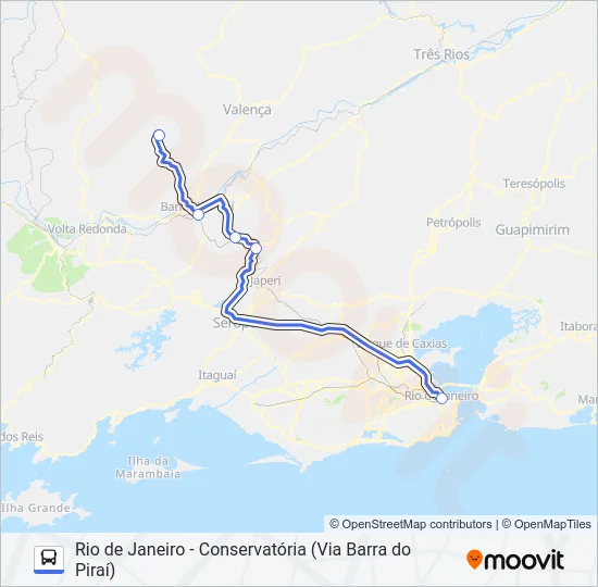 RIO DE JANEIRO - CONSERVATÓRIA (VIA BARRA DO PIRAÍ) Bus Line Map
