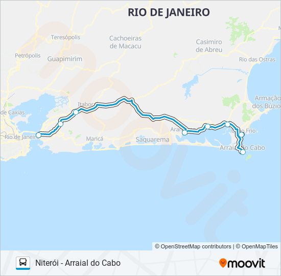 Mapa da linha NITERÓI - ARRAIAL DO CABO de ônibus