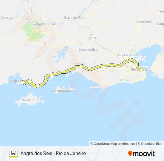 Mapa da linha ANGRA DOS REIS - RIO DE JANEIRO de ônibus