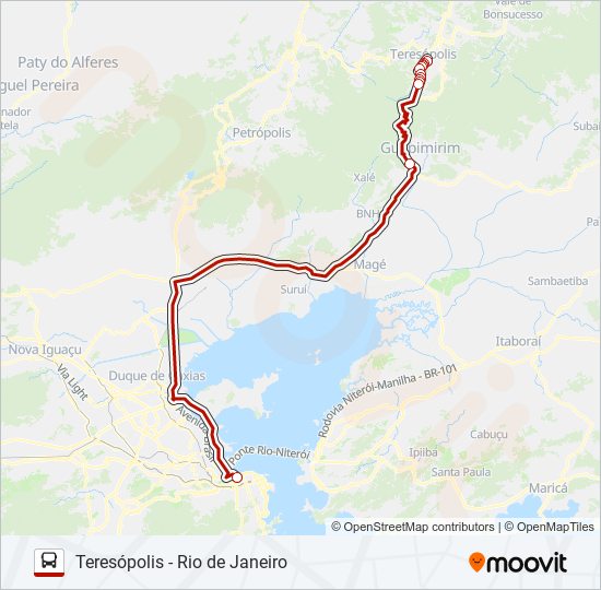 Mapa da linha TERESÓPOLIS - RIO DE JANEIRO de ônibus
