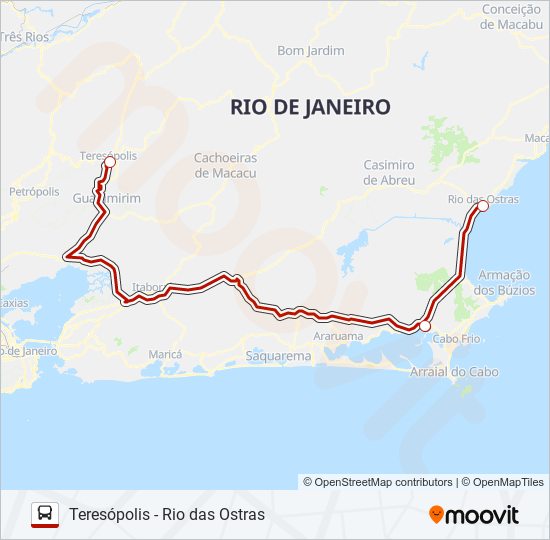 Mapa de TERESÓPOLIS - RIO DAS OSTRAS de autobús