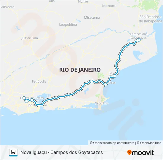 NOVA IGUAÇU - CAMPOS DOS GOYTACAZES Bus Line Map
