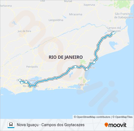 NOVA IGUAÇU - CAMPOS DOS GOYTACAZES bus Line Map