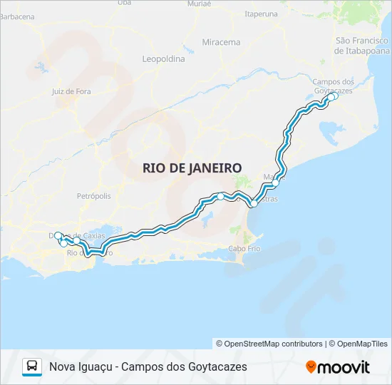 NOVA IGUAÇU - CAMPOS DOS GOYTACAZES Bus Line Map