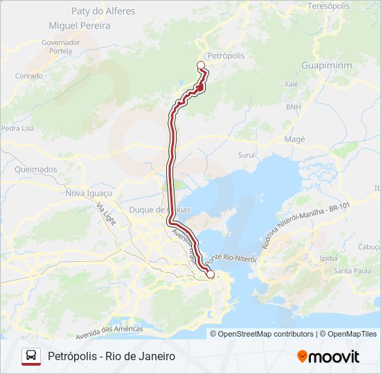 Mapa da linha PETRÓPOLIS - RIO DE JANEIRO de ônibus