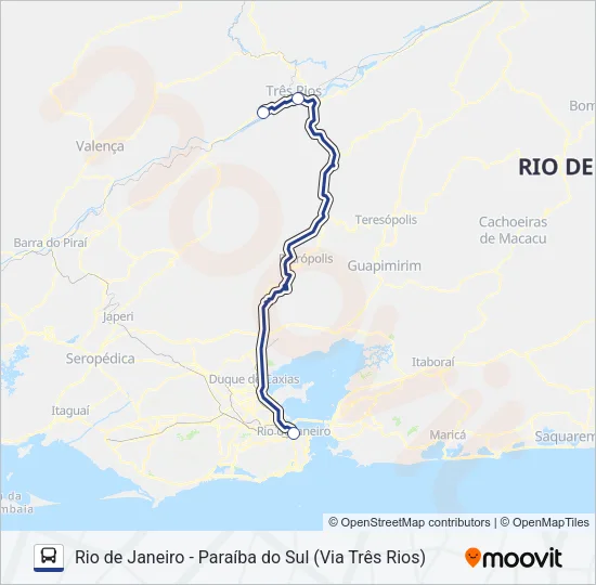 RIO DE JANEIRO - PARAÍBA DO SUL (VIA TRÊS RIOS) Bus Line Map