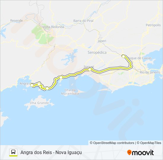 Mapa da linha ANGRA DOS REIS - NOVA IGUAÇU de ônibus