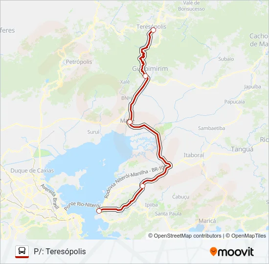 TERESÓPOLIS - NITERÓI Bus Line Map