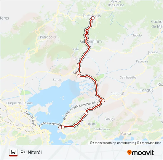TERESÓPOLIS - NITERÓI Bus Line Map