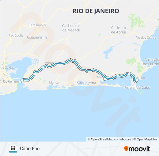 Mapa da linha NITERÓI - CABO FRIO de ônibus