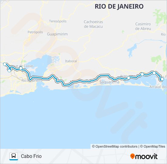Mapa da linha NOVA IGUAÇU - CABO FRIO de ônibus