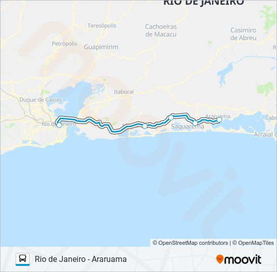 Mapa da linha RIO DE JANEIRO - ARARUAMA de ônibus