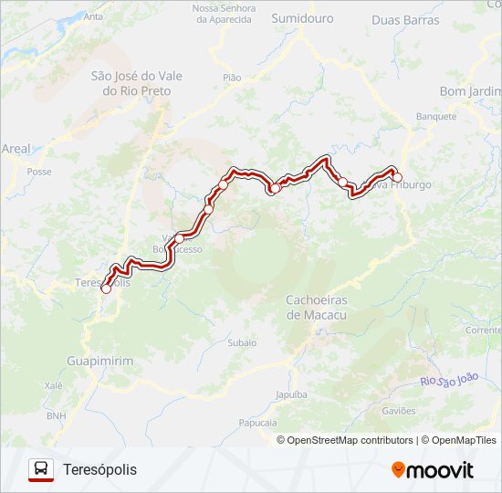 Mapa da linha TERESÓPOLIS - NOVA FRIBURGO de ônibus