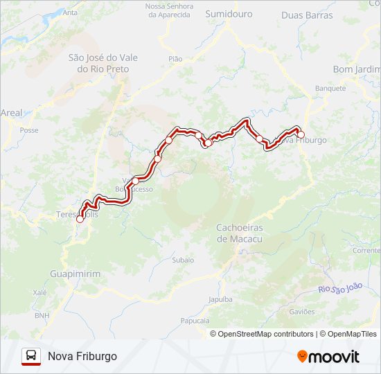 Mapa da linha TERESÓPOLIS - NOVA FRIBURGO de ônibus