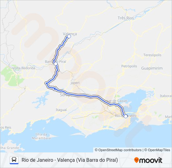 Mapa da linha RIO DE JANEIRO - VALENÇA (VIA BARRA DO PIRAÍ) de ônibus