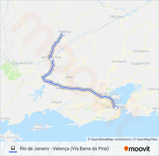 RIO DE JANEIRO - VALENÇA (VIA BARRA DO PIRAÍ) Bus Line Map