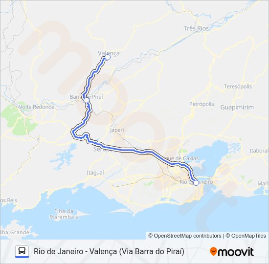 Mapa da linha RIO DE JANEIRO - VALENÇA (VIA BARRA DO PIRAÍ) de ônibus